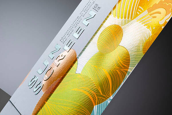 Transparent Relief Effects for Offset, Flexo Printing, Hot-Stamping & More Yellow semi-transparent folding box surface design