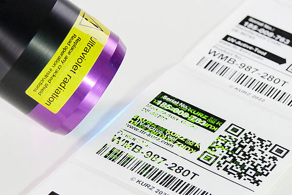 Hidden Security Features for Clear Product Authentication UV lamp reads security features on thermal transfer label