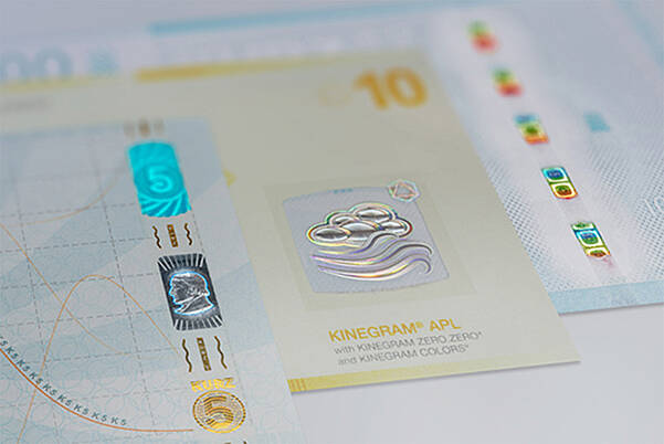 Windows, Security Threads, Guilloche, and More Aid Banknote Authentication Banknotes with embedded KINEGRAM® security features