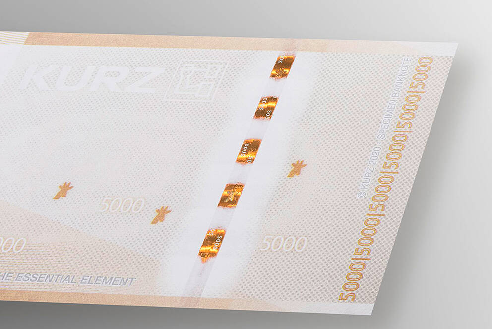 Tamper-Proof KINEGRAM® for Banknote Printing Companies Banknote with orange security stripe for high security
