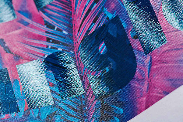 Hot-stamped textile finishing in metallic blue