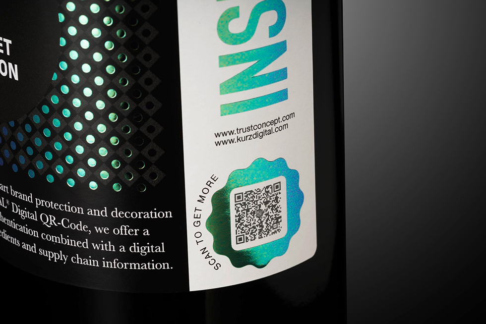 Wine label with QR code on security label